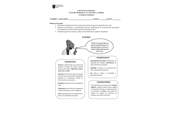 Guia de trabajo N° 2 6° Básico " Las capas de la Tierra"