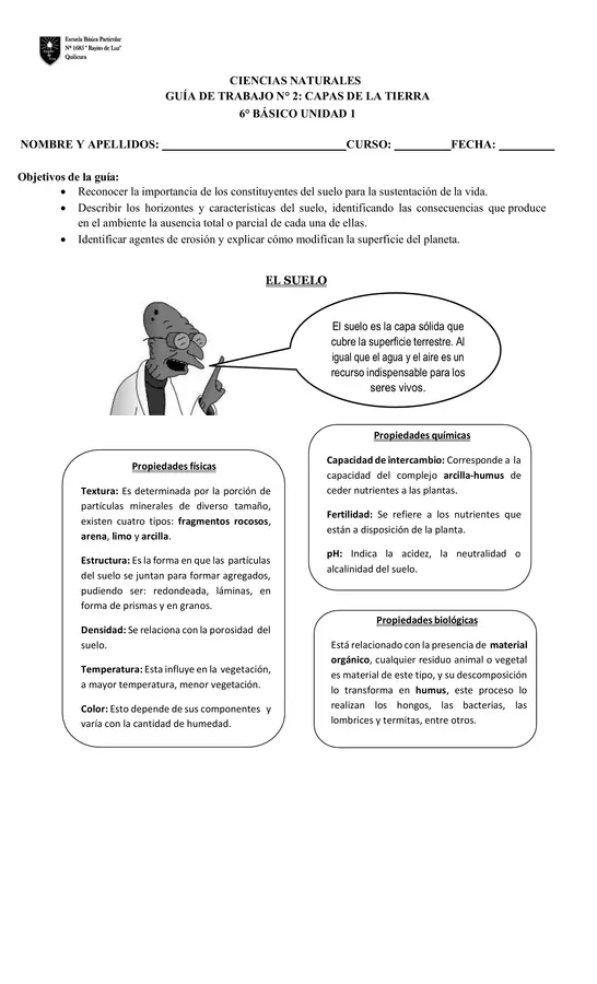 Guia de trabajo N° 2  6° Básico " Las capas de la Tierra"