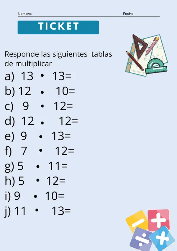 Ticket tablas de multiplicar