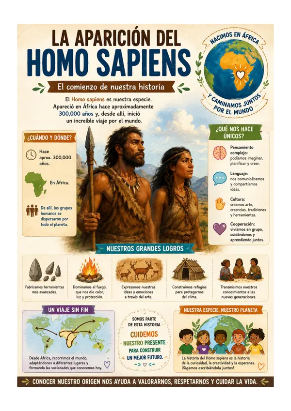 La Aparición del Homo Sapiens | Póster Educativo de Historia y Evolución Humana