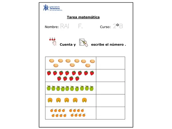 Tarea matemática Números hasta el 20.
