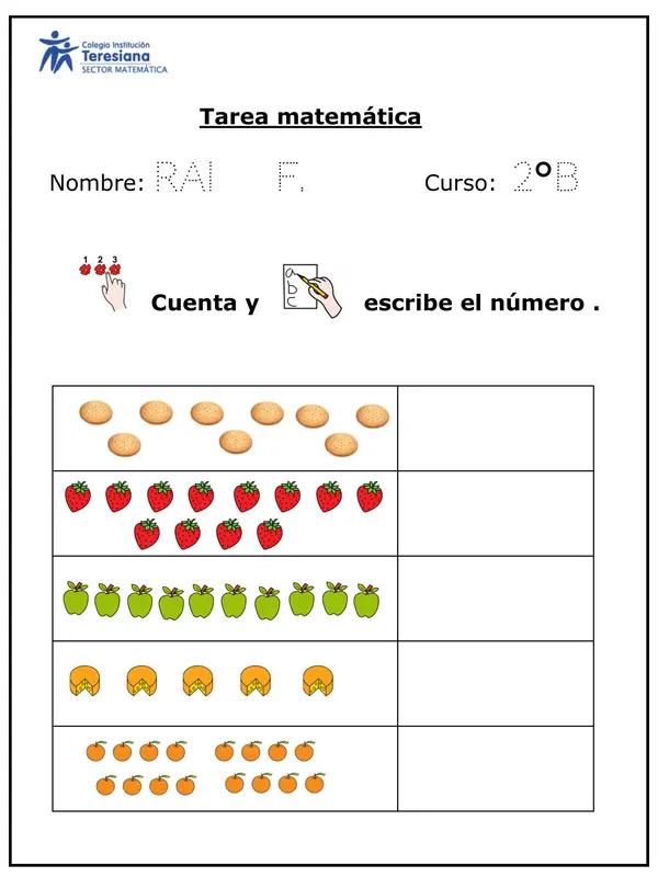 Tarea matemática Números hasta el 20.