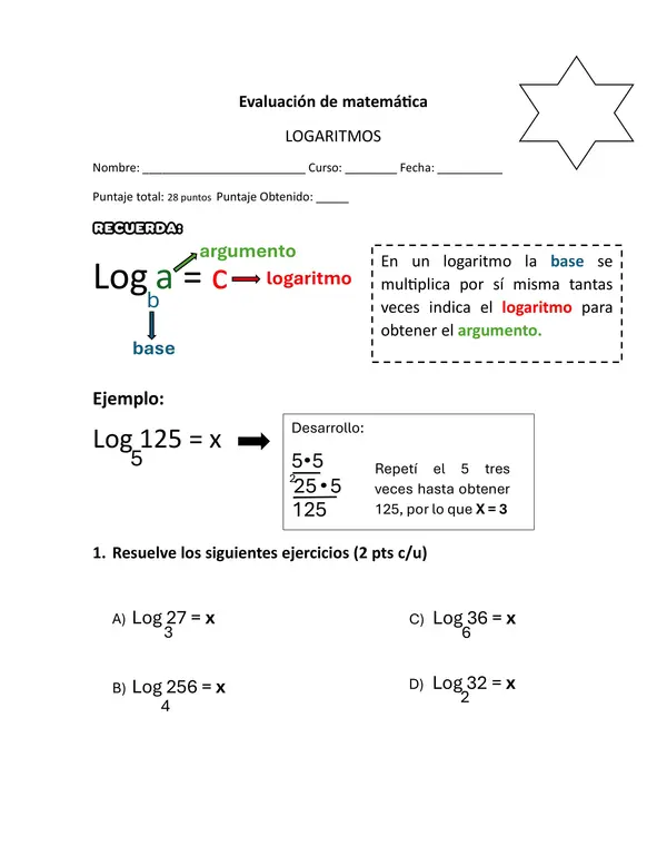 Evaluación Logaritmos