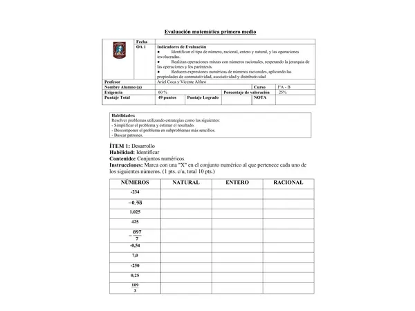 Evaluación números racionales