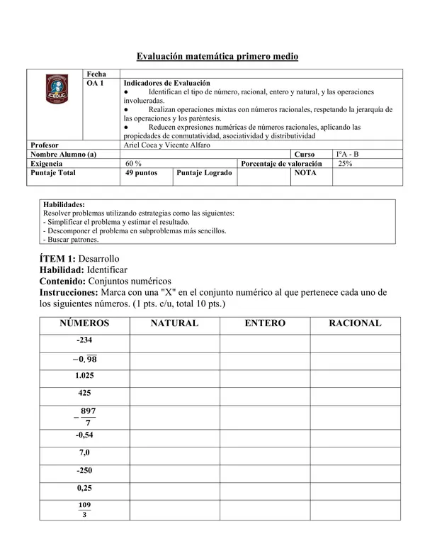 Evaluación números racionales