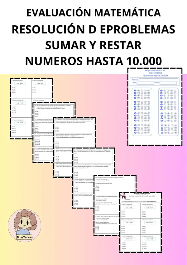 Prueba Resolución de problemas con Sumas, Restas hasta 10.000
