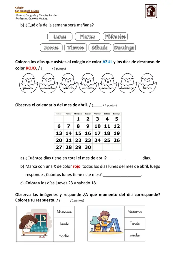 Evaluación ubicación temporal.