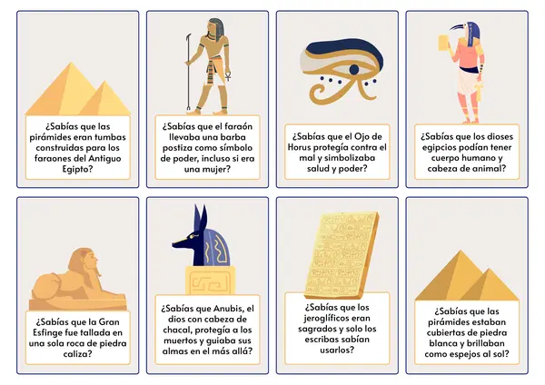Tarjetas con curiosidades del Antiguo Egipto 