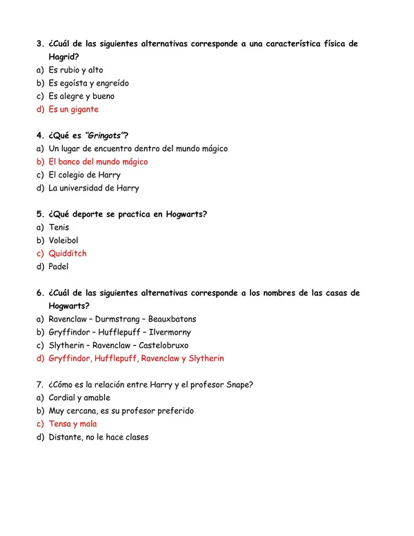 Evaluación "Harry Potter y la piedra filosofal"