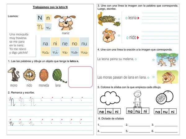 Guía de lenguaje 1° año Letra "N"