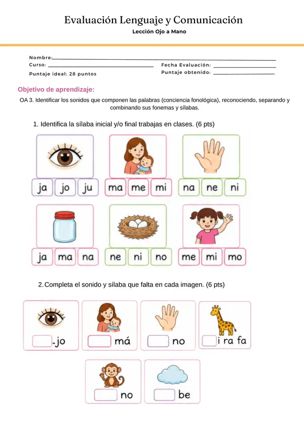 Evaluación Método Matte (Lección Ojo - Mano)