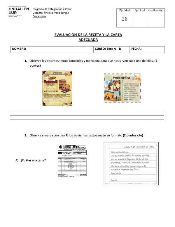 Prueba de la receta y la carta
