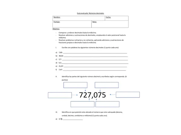 evaluación de números decimales 