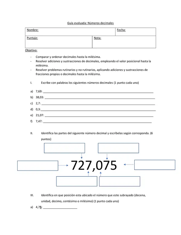 evaluación de números decimales 