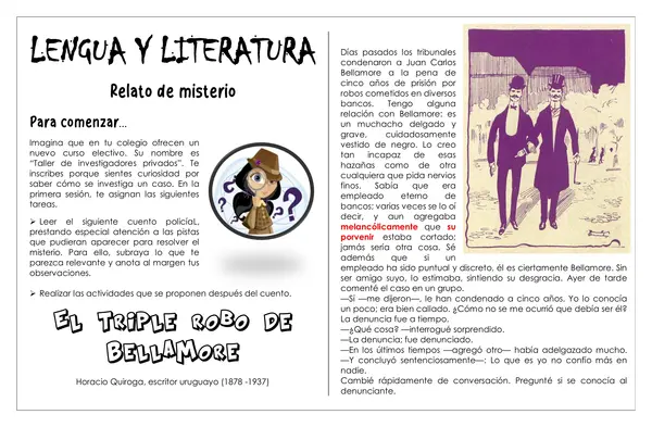 Guía de trabajo - Comprensión lectora El triple robo de Bellamore - 8° 