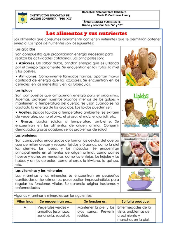 ALIMENTOS Y SUS NUTRIENTES