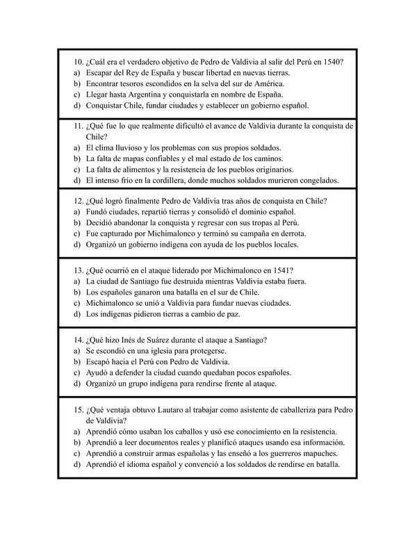 Prueba 5to básico Caída Incas y Aztecas, conquista de Santiago, resistencia indígena