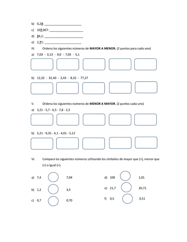 evaluación de números decimales 