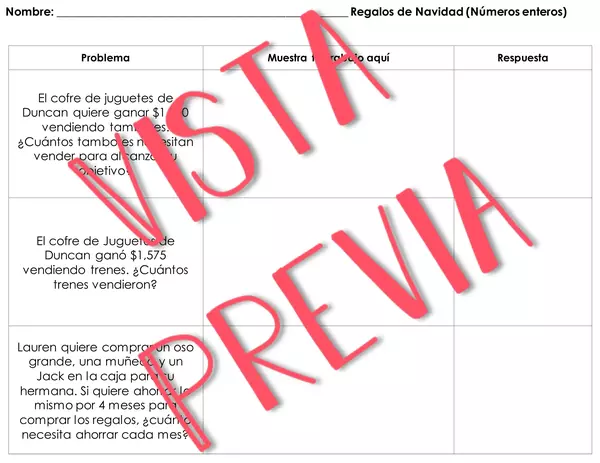 Regalos de Navidad. Problemas enteros, fracciones y decimales