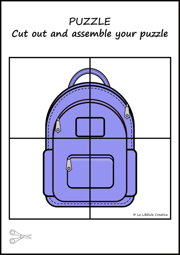 Puzzle Back to school supplies cut color craft no prep bw
