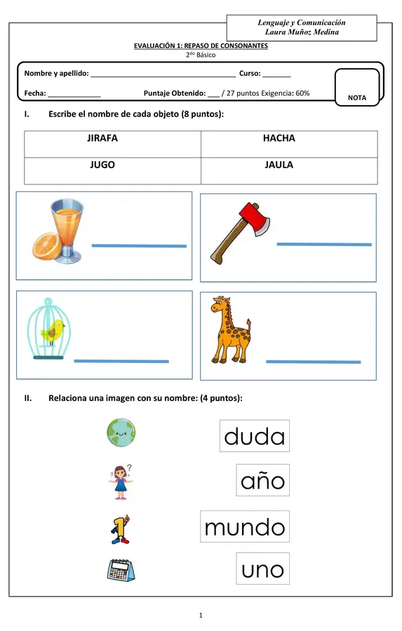 Evaluación de Lenguaje Comprensión lectora