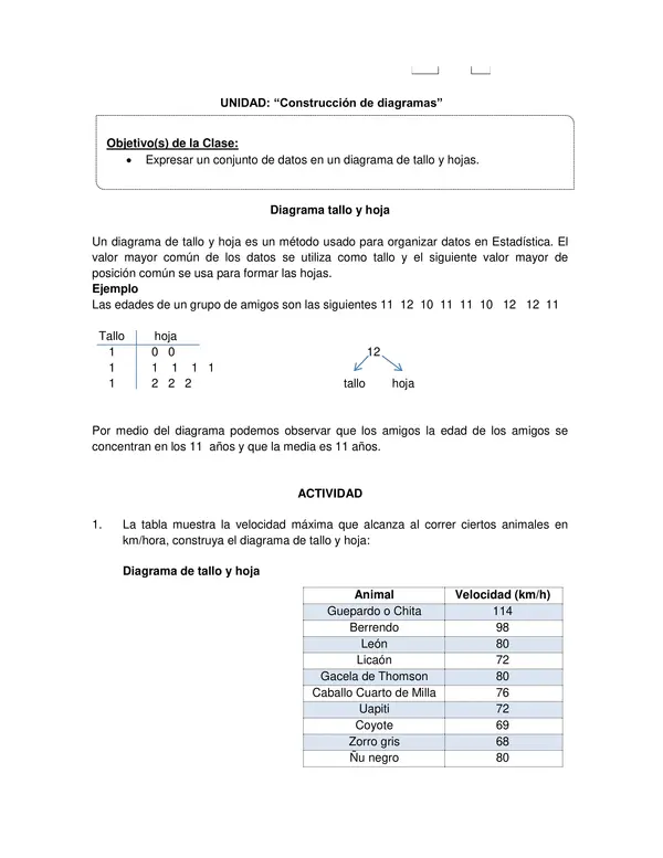Guia de Matematica 6 Basico: Recordar conceptos - Construcción de diagramas