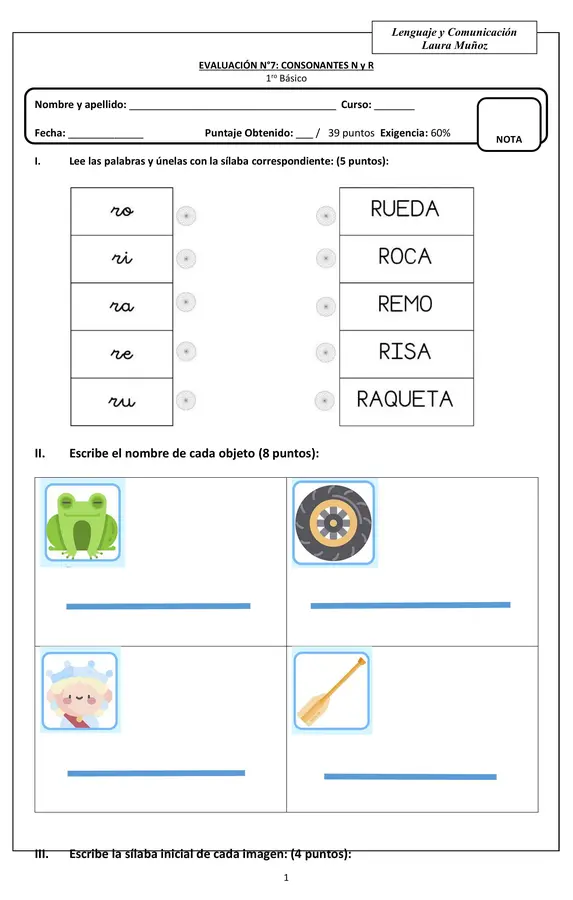 Evaluación de lenguaje consonantes R y N