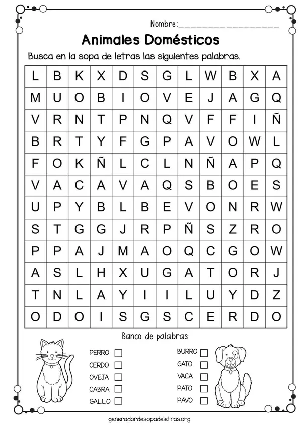 Sopa de letras para imprimir