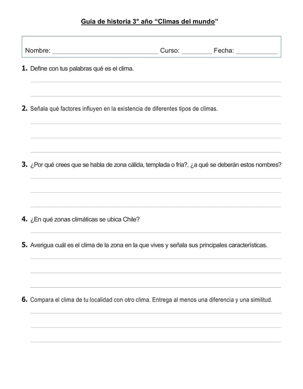 Guía de historia 3° año "Climas del mundo"