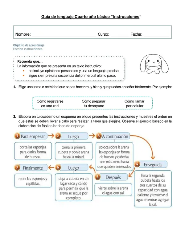 Guía de lenguaje 4°año "Escribir instrucciones" | profe.social