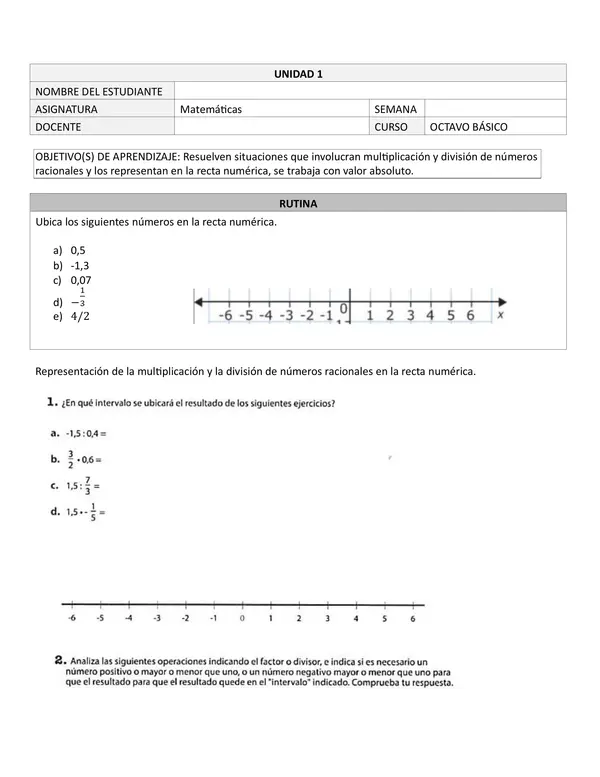 Números racionales: Multiplicación y división de números racionales