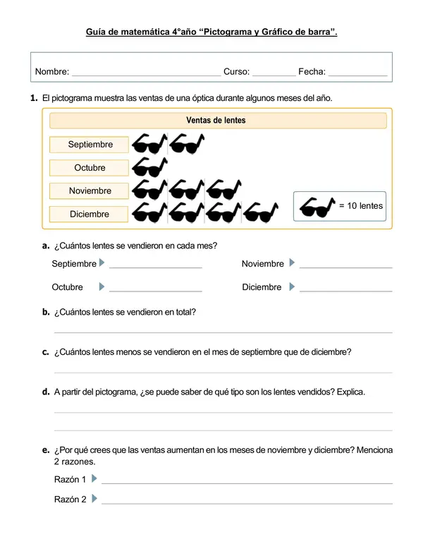 Guía 4°año "Pictograma y Gráfico de barras"