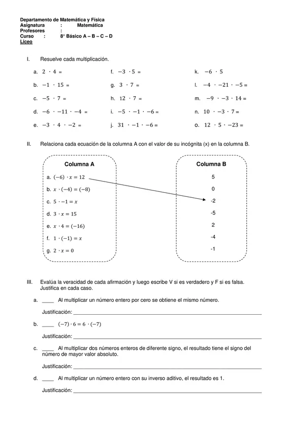 Guía Números Enteros 7º 8º 1º