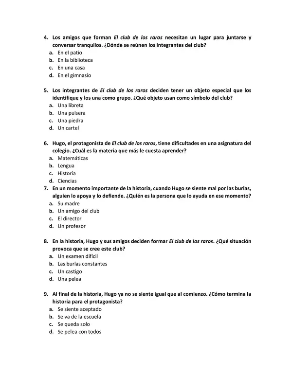 Evaluación de comprensión lectora: El club de los raros – 5° básico