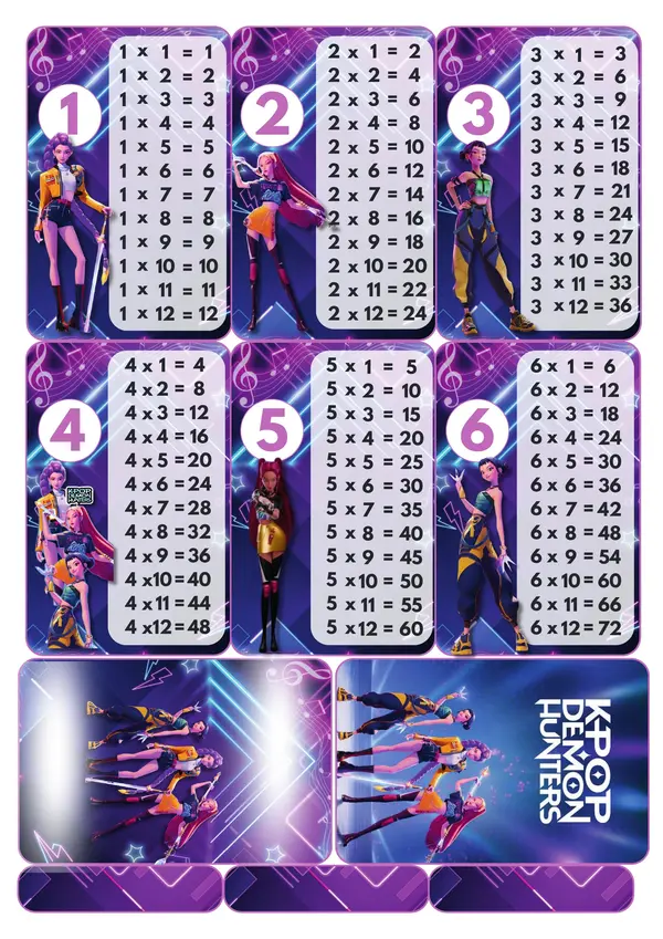 Tablas de multiplicar grandes de Guerreras Kpop full color