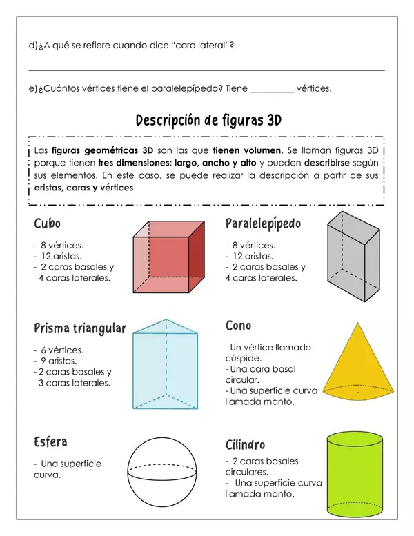 Guía de trabajo - Descripción y comparación figuras 3D - 2° básico