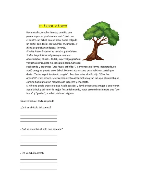 Compreccion Lectora "El Árbol Magico"