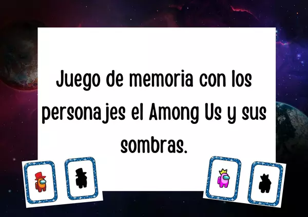 Juego de memoria con los personajes el Among Us y sus sombras.