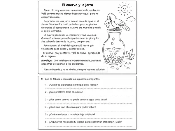 Fábula El cuervo y la jarra