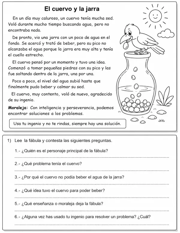 Fábula El cuervo y la jarra