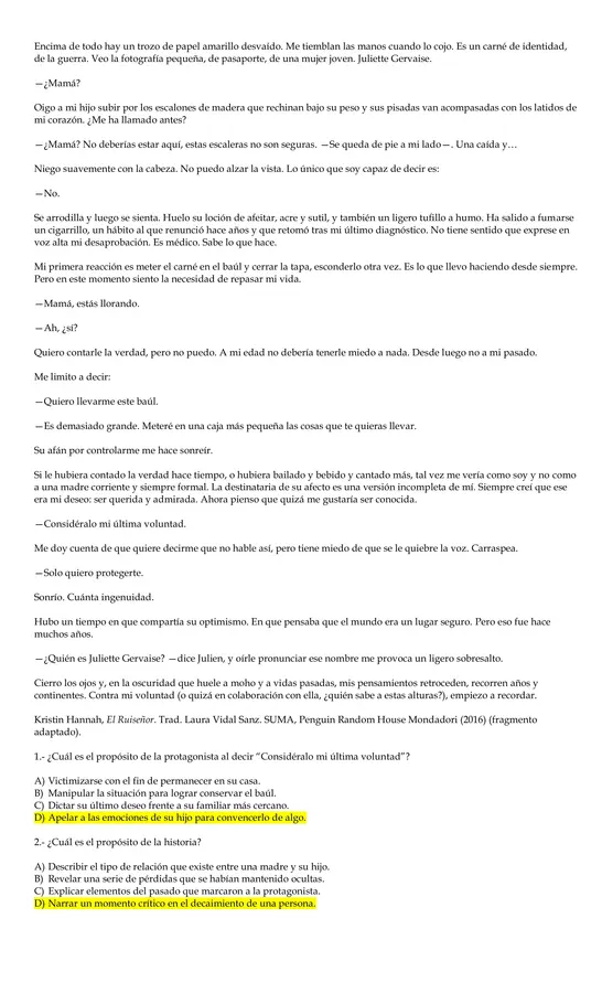 Evaluación de comprensión lectora PAES 8 (Incluye PAUTA)