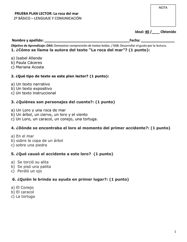 Prueba del libro: La roca del mar 