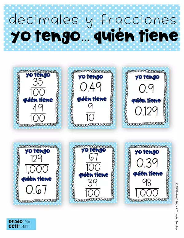 Relaciona decimales y fracciones juego Yo Tengo... Quien tiene...