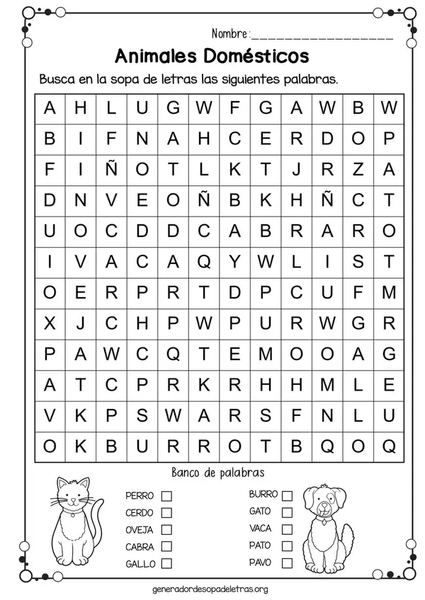 Sopa de letras para imprimir