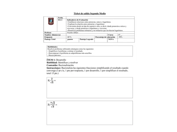 Evaluación corta racionalización casos