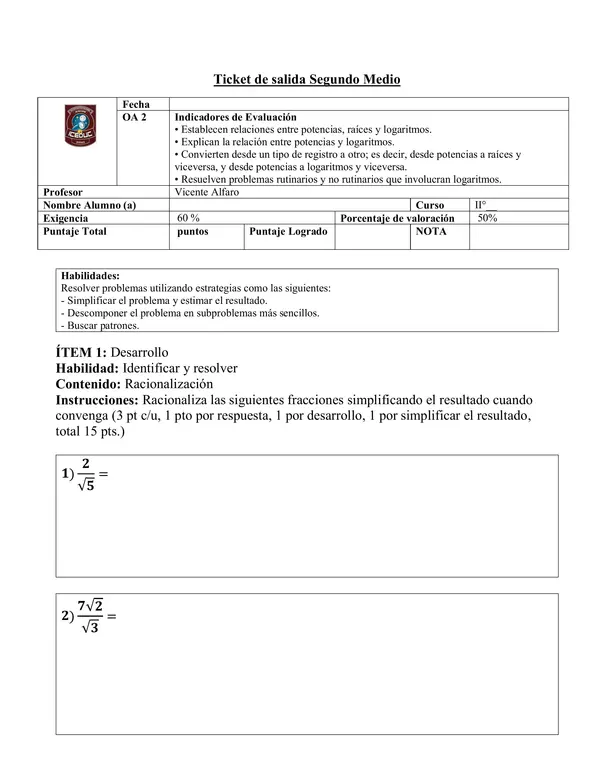 Evaluación corta racionalización casos