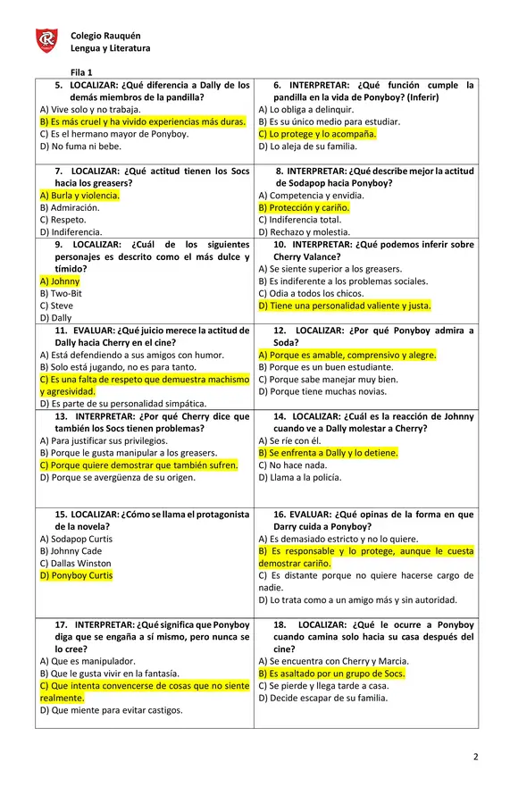 Evaluacion libro "Rebeldes". Fila pauta