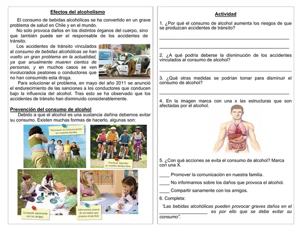 Guía  de ciencias 4°año "Efectos y prevención del alcoholismo"
