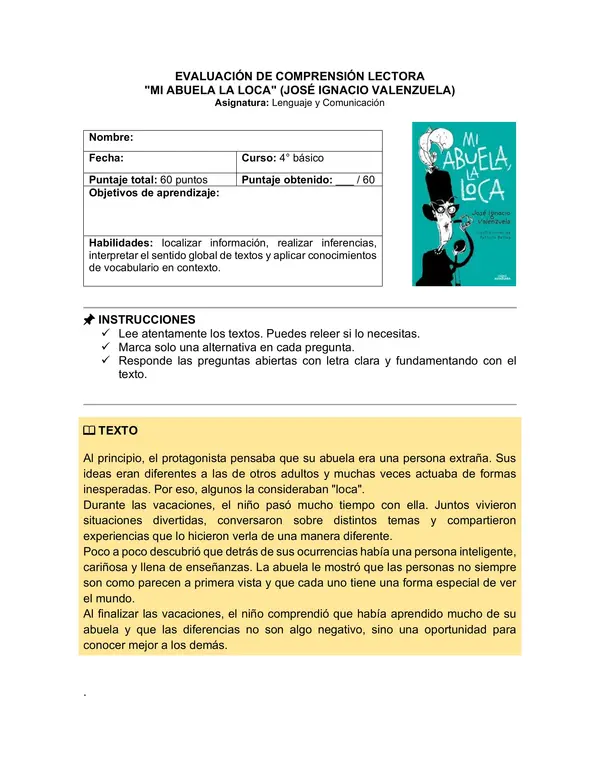 Prueba del libro "Mi abuela la loca" (José Ignacio Valenzuela)