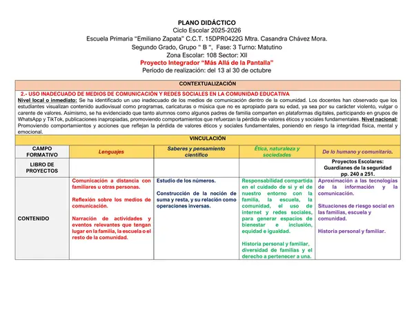 Proyecto Más allá de la Pantalla segundo grado de primaria 